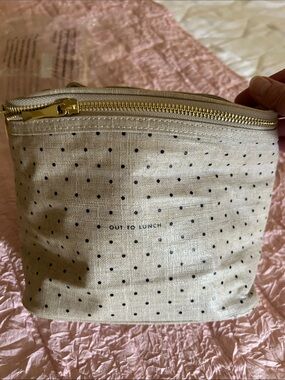 New Kate Spade Cream with Black Polka Dot Lunch Bag w/ Gold Zipper